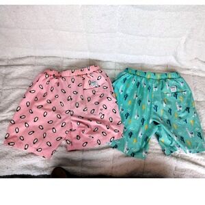 2/$30 Mosmann Novelty Print Swim Trunks Bundle Pink Penguin Mint Llama Shorts